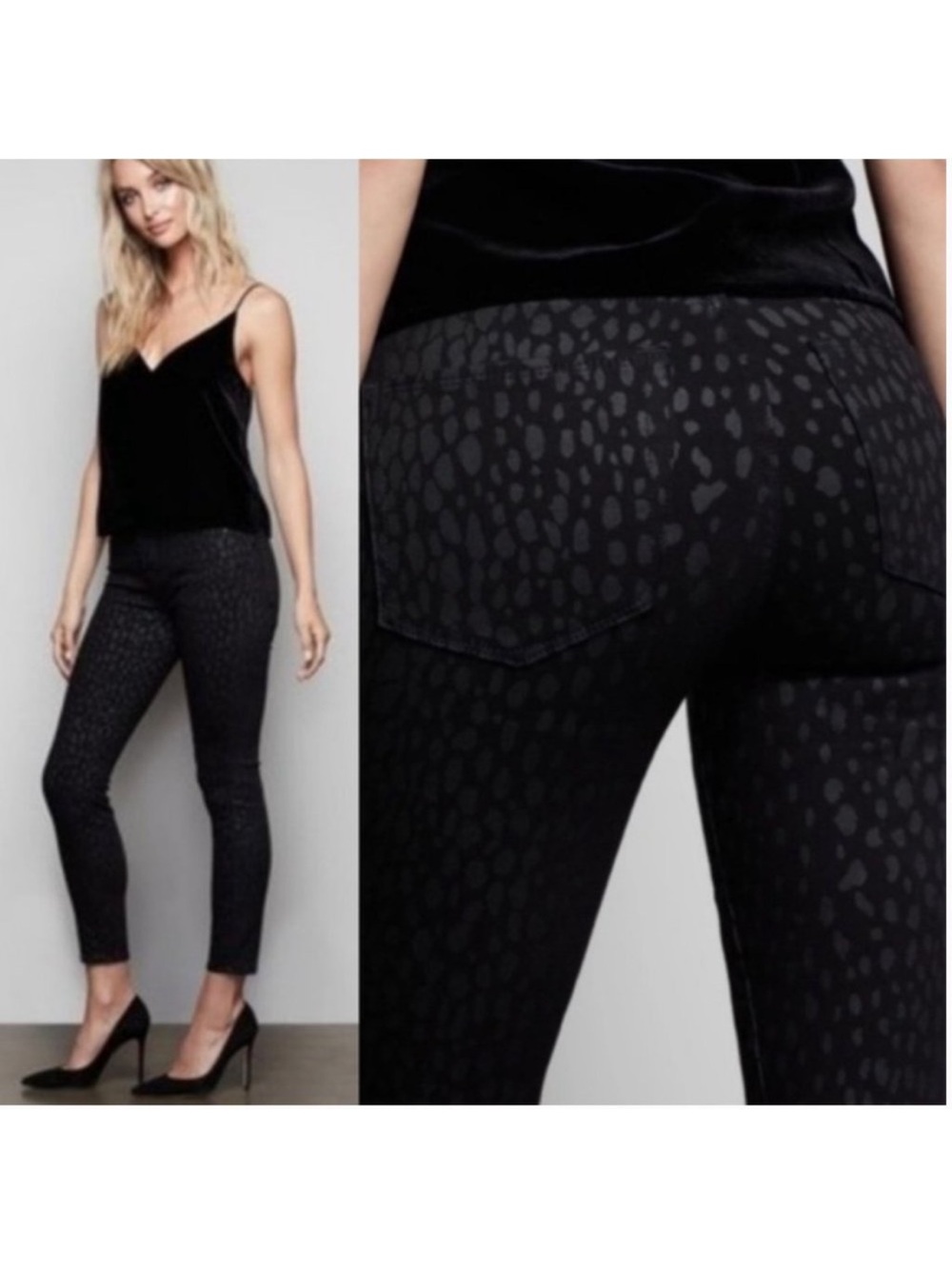 Good American Good Legs Crop Spotted Animal Print Black Jeans Size 4